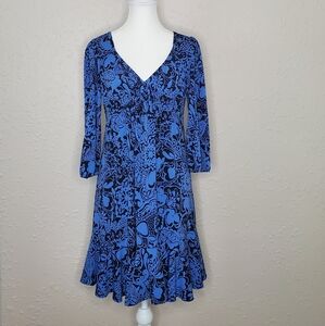 INC International Concepts Blue Patterned Long Sleeve Dress